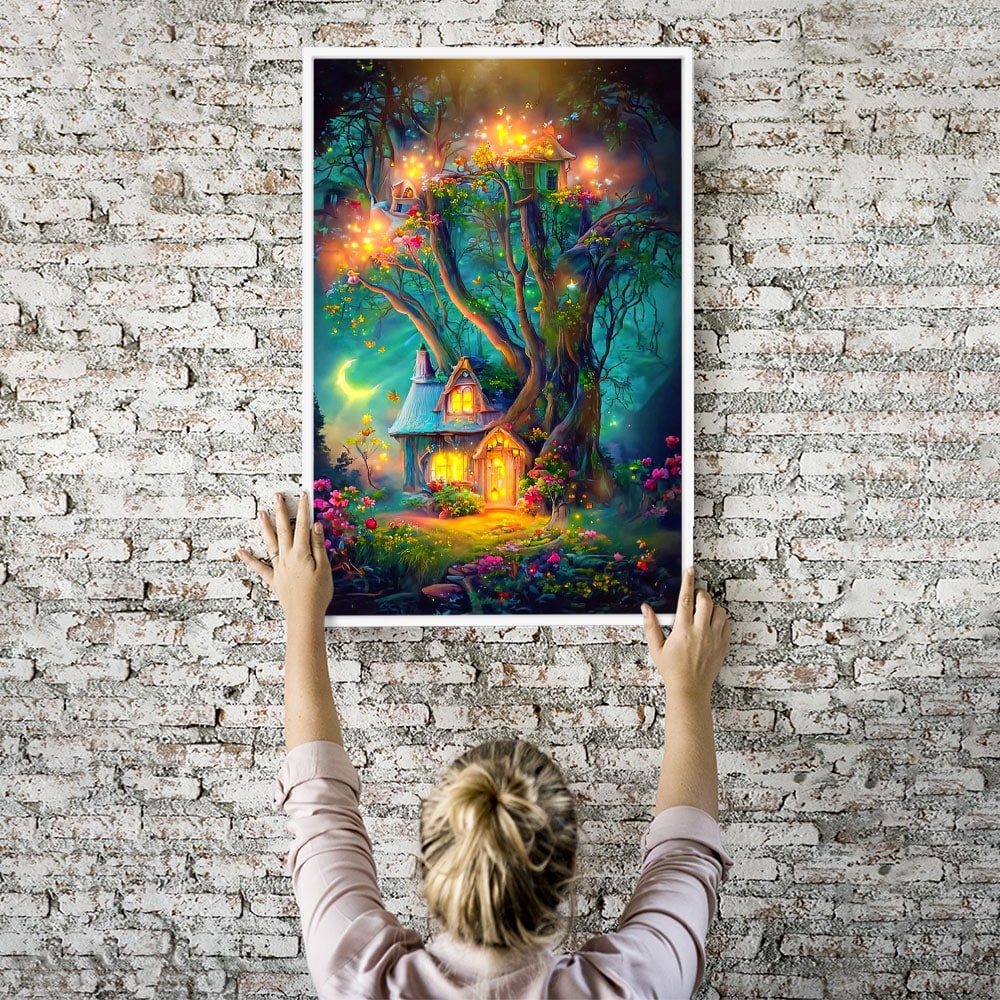 Diamond Painting Wandbild XXL Verträumtes Häuschen im Wald