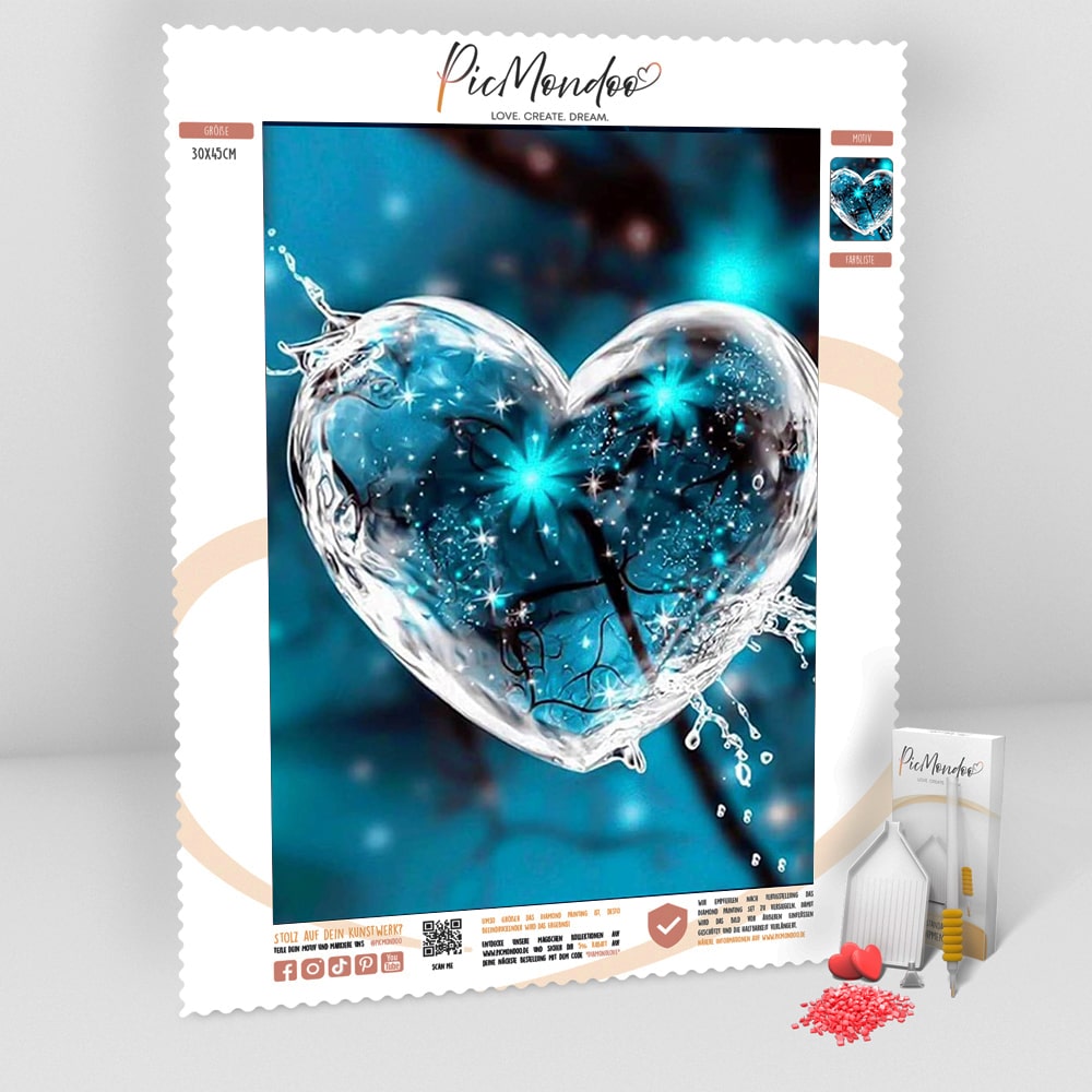 Diamond Painting Leuchtbild Special Leinwand Waterdrop Heart