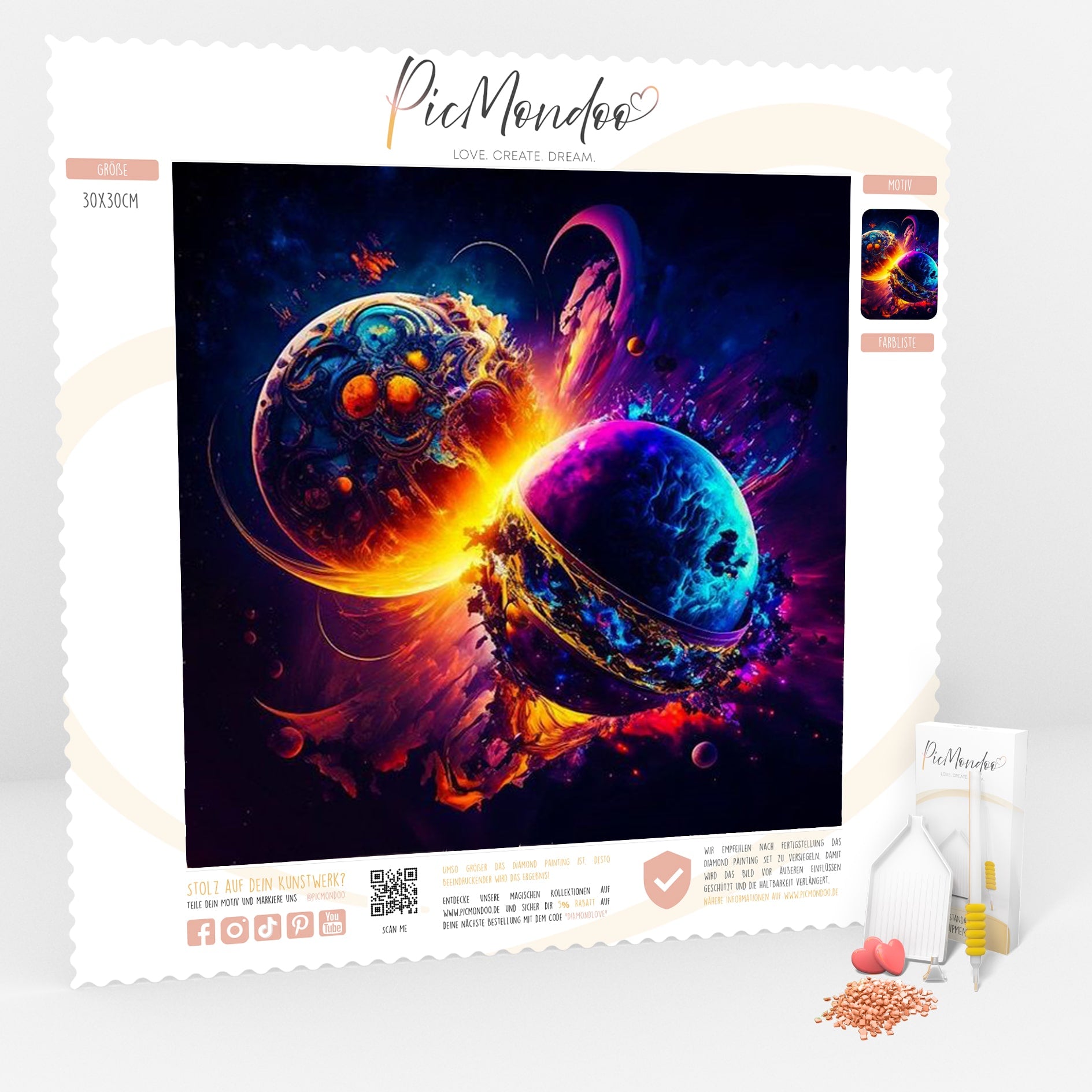 Diamond Painting Leuchtbild Special Leinwand Farbexplosion der Planeten