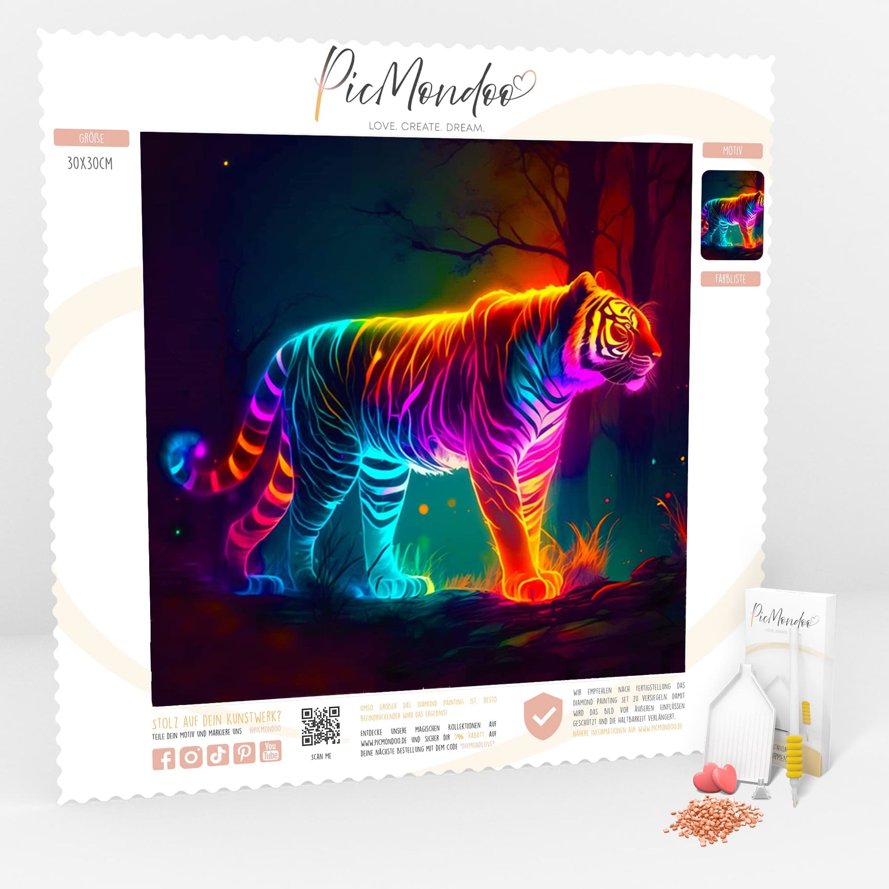 Diamond Painting Leuchtbild Special Leinwand Colorful lightning tiger