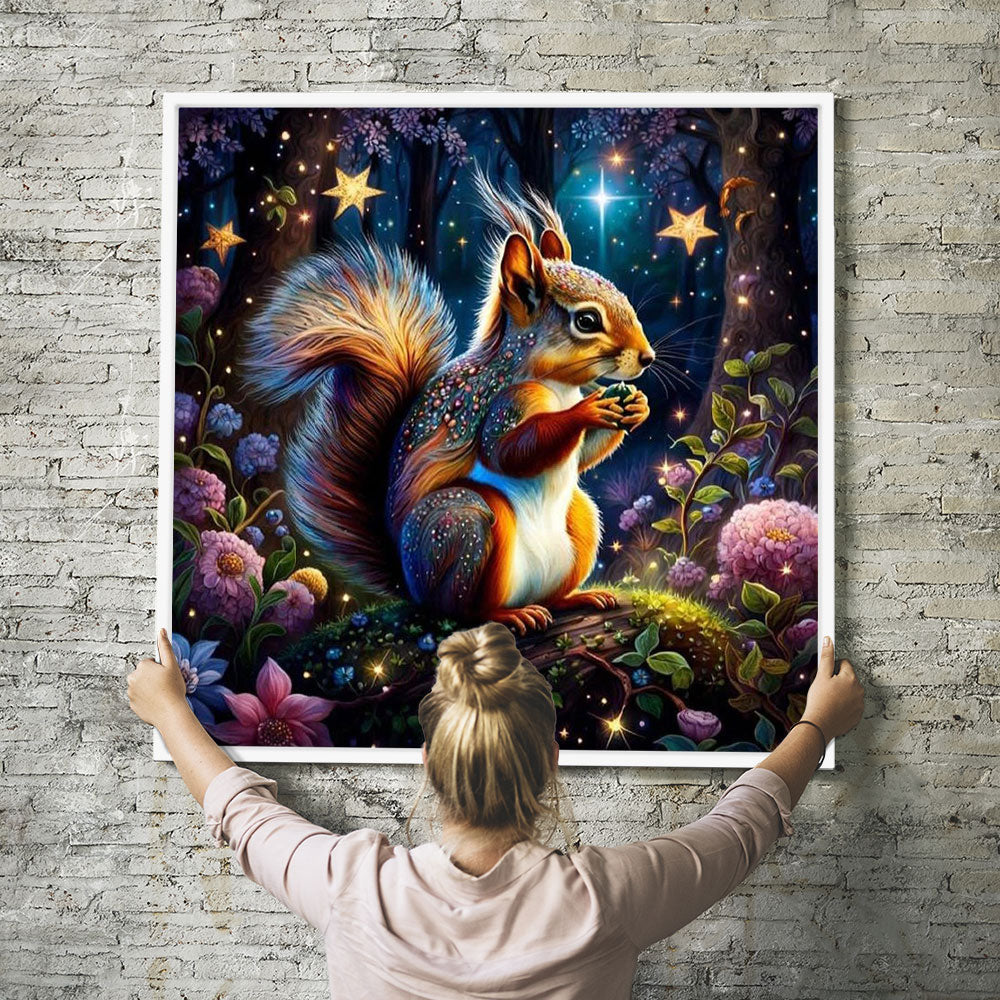 Diamond Painting Wandbild Eichhörnchen im Zauberwald