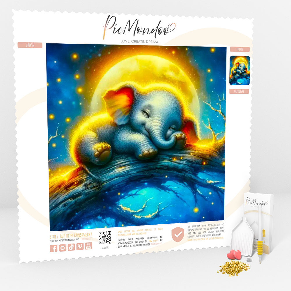 Diamond Painting Leinwand Mondschein Elefant