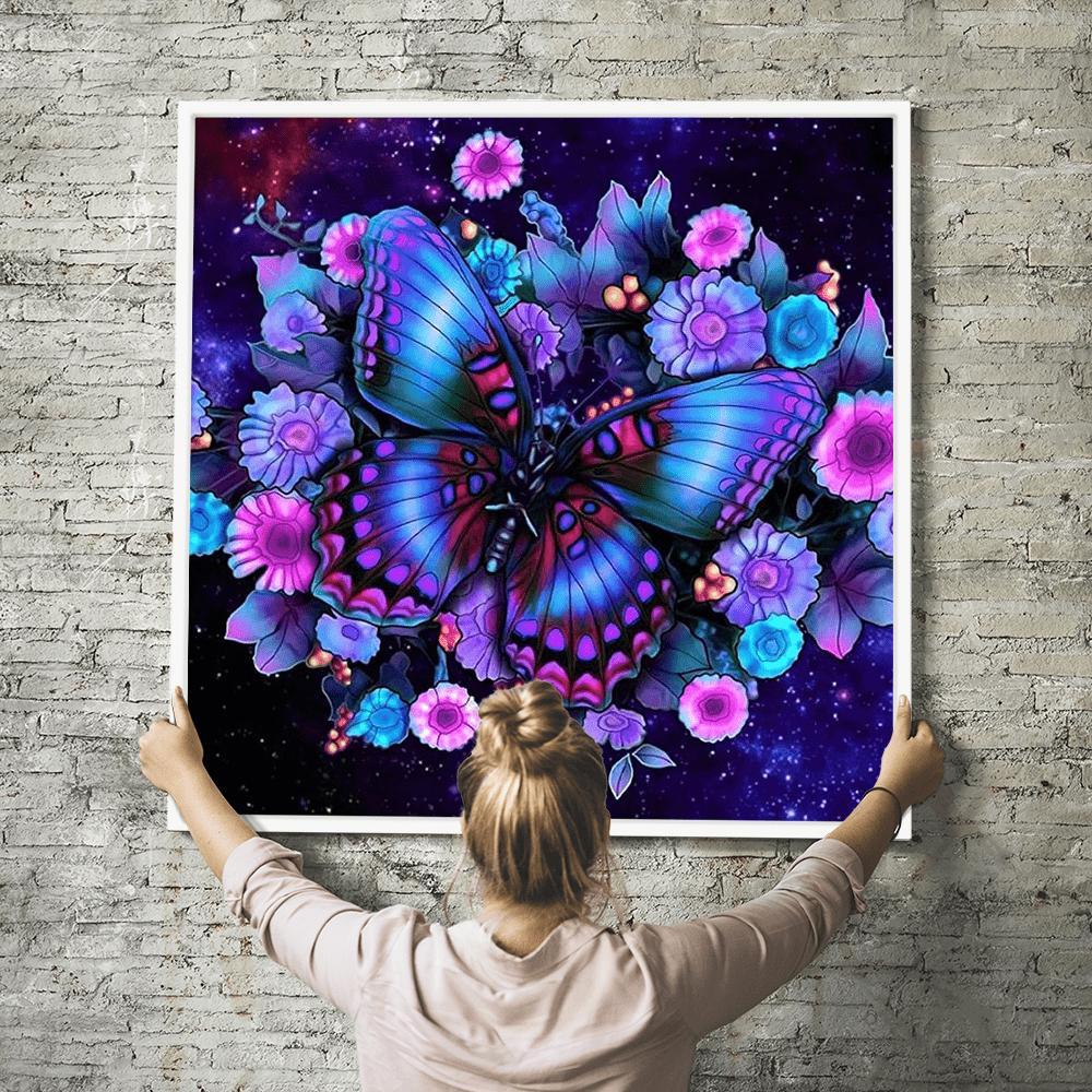 Diamond Painting Wandbild Schmetterling im Blumenbett