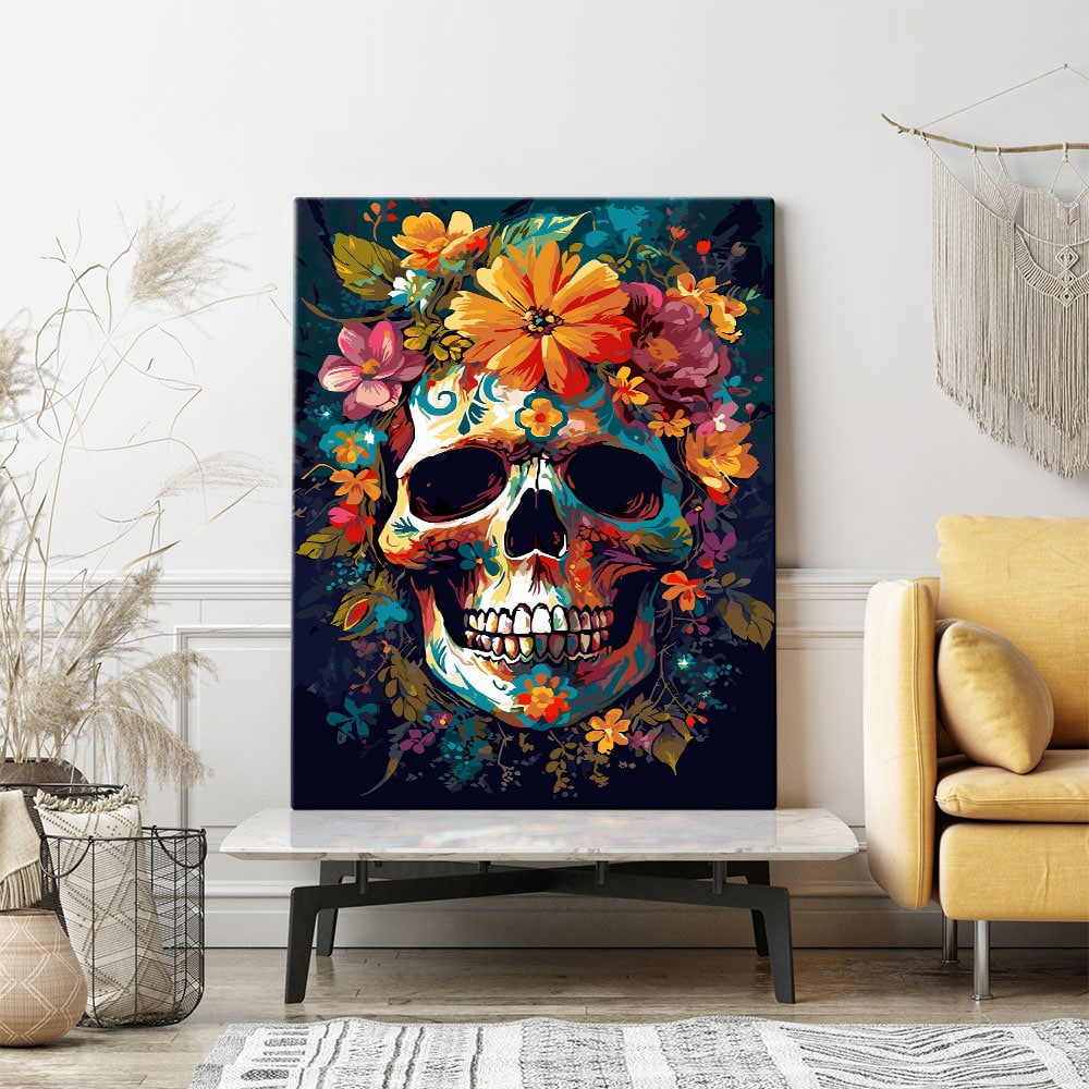 Malen nach Zahlen Set Wandgestaltung Flower skull