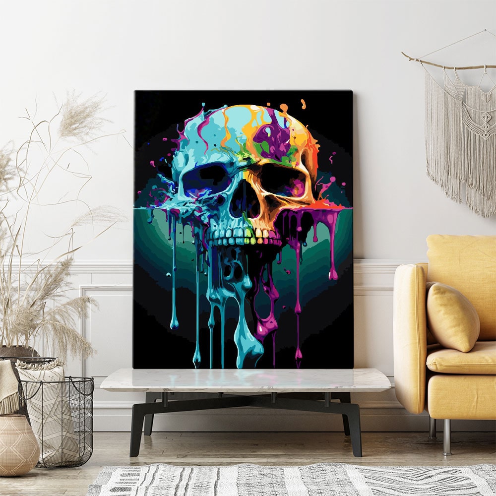 Malen nach Zahlen Set Wandgestaltung Skull watercolor