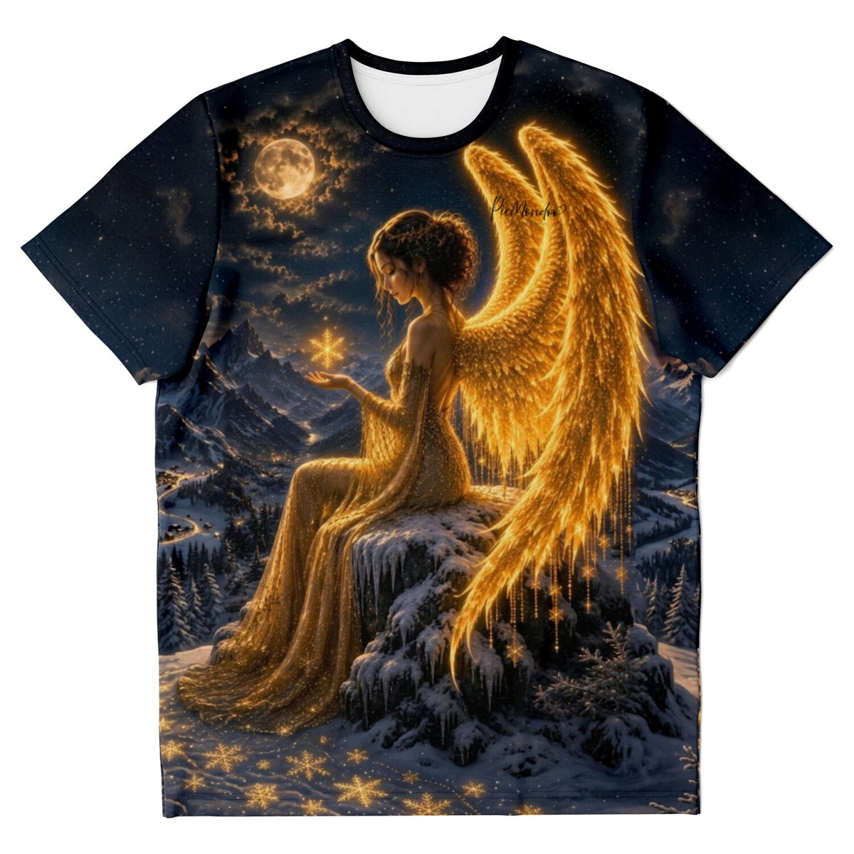 Dreamer T-Shirt mit goldener Engel-Illustration, ähnlich einem Malen nach Zahlen oder Diamond Painting Motiv bei Nacht