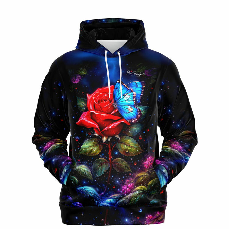 Dreamer Hoodie - Rote Rose trifft blauen Schmetterling
