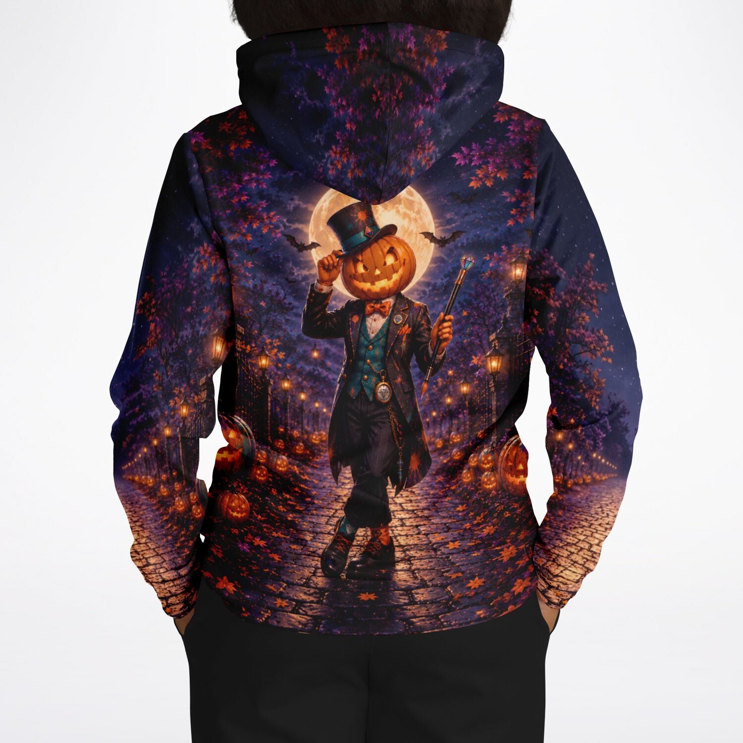 Dreamer Hoodie mit Herbstnacht-Motiv, Kürbis-Gentleman und Vollmond, perfekt für Fans von Malen nach Zahlen und Kunst.