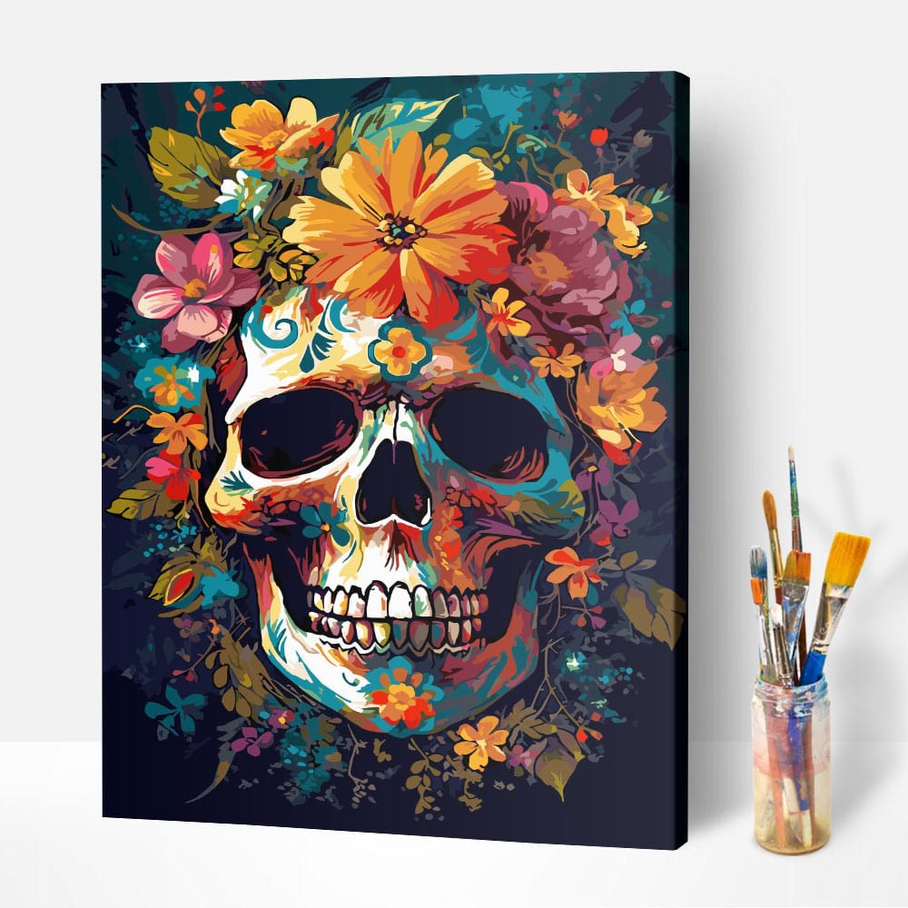 Malen nach Zahlen Set Leinwand Flower skull