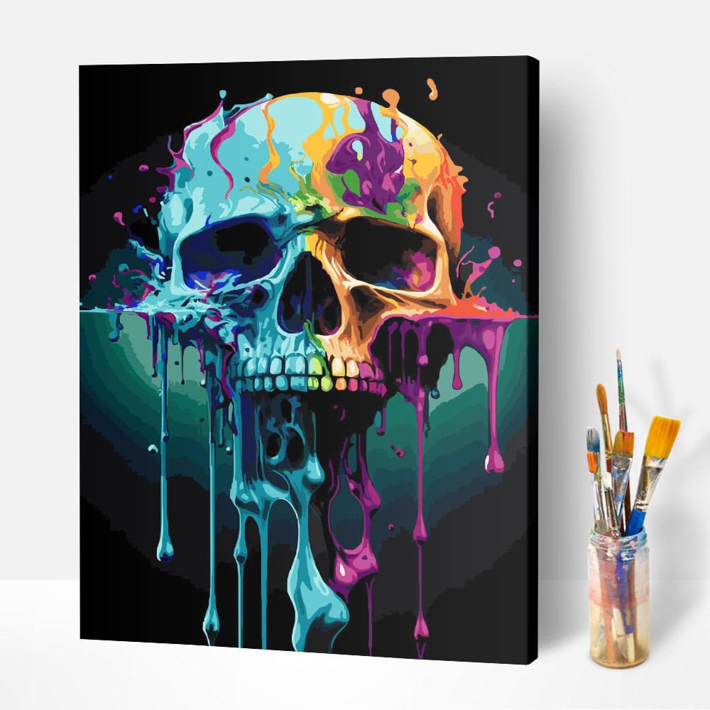 Malen nach Zahlen Set Leinwand Skull watercolor