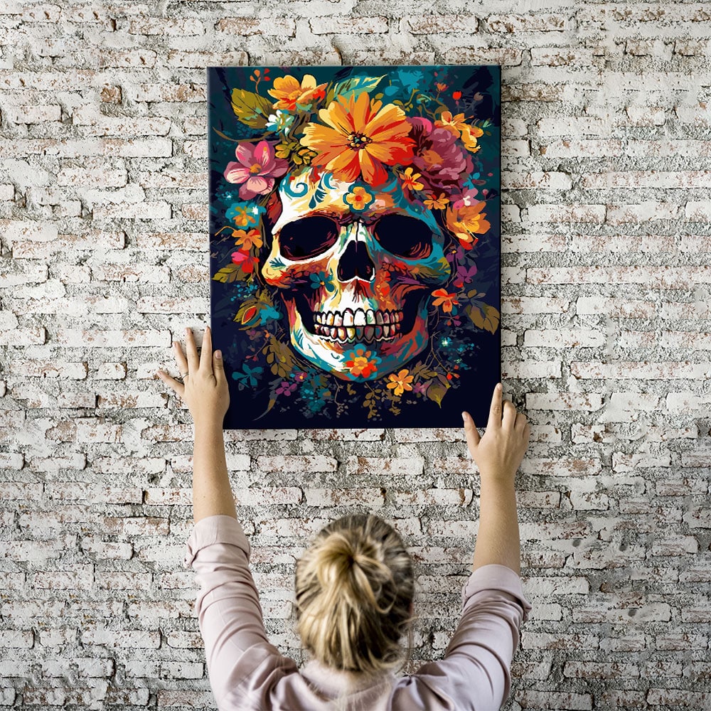 Malen nach Zahlen Set Wandbild Flower skull