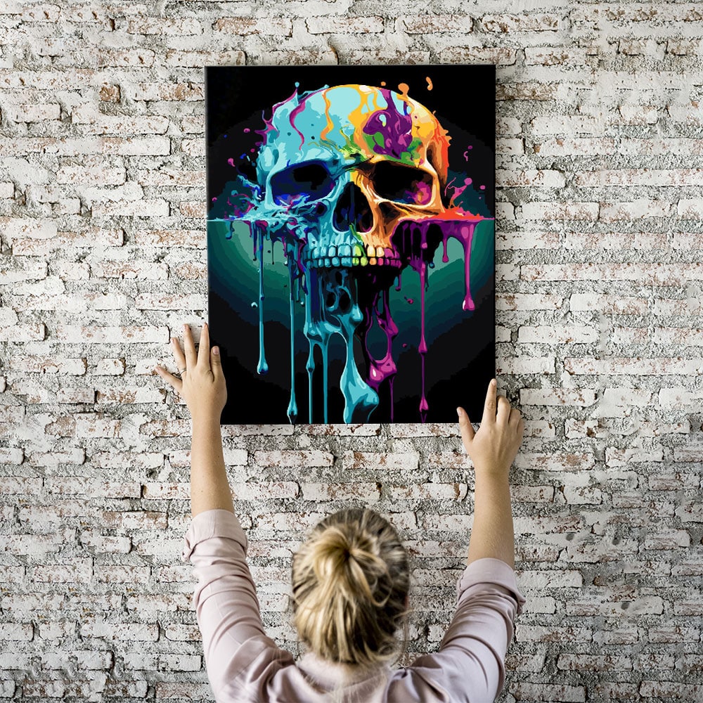 Malen nach Zahlen Set Wandbild Skull watercolor