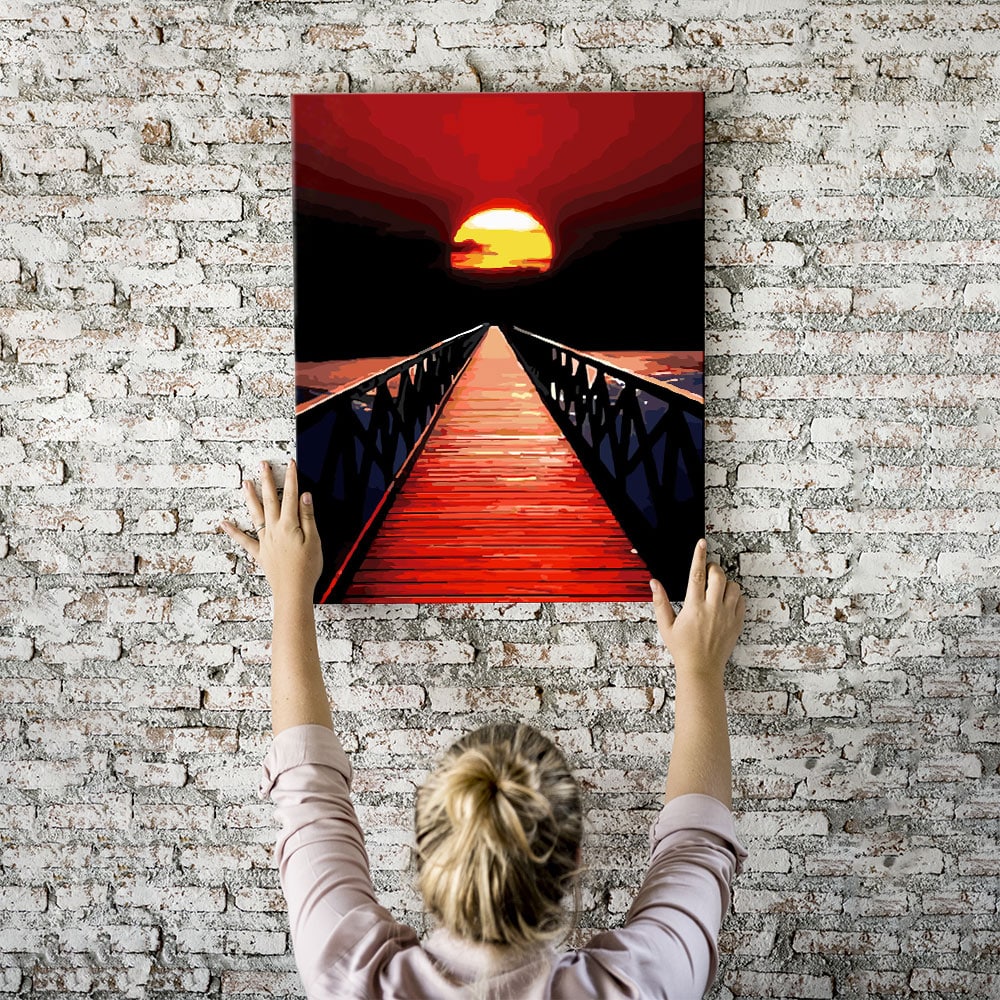 Malen nach Zahlen Set Wandbild Roter Sonnenuntergang