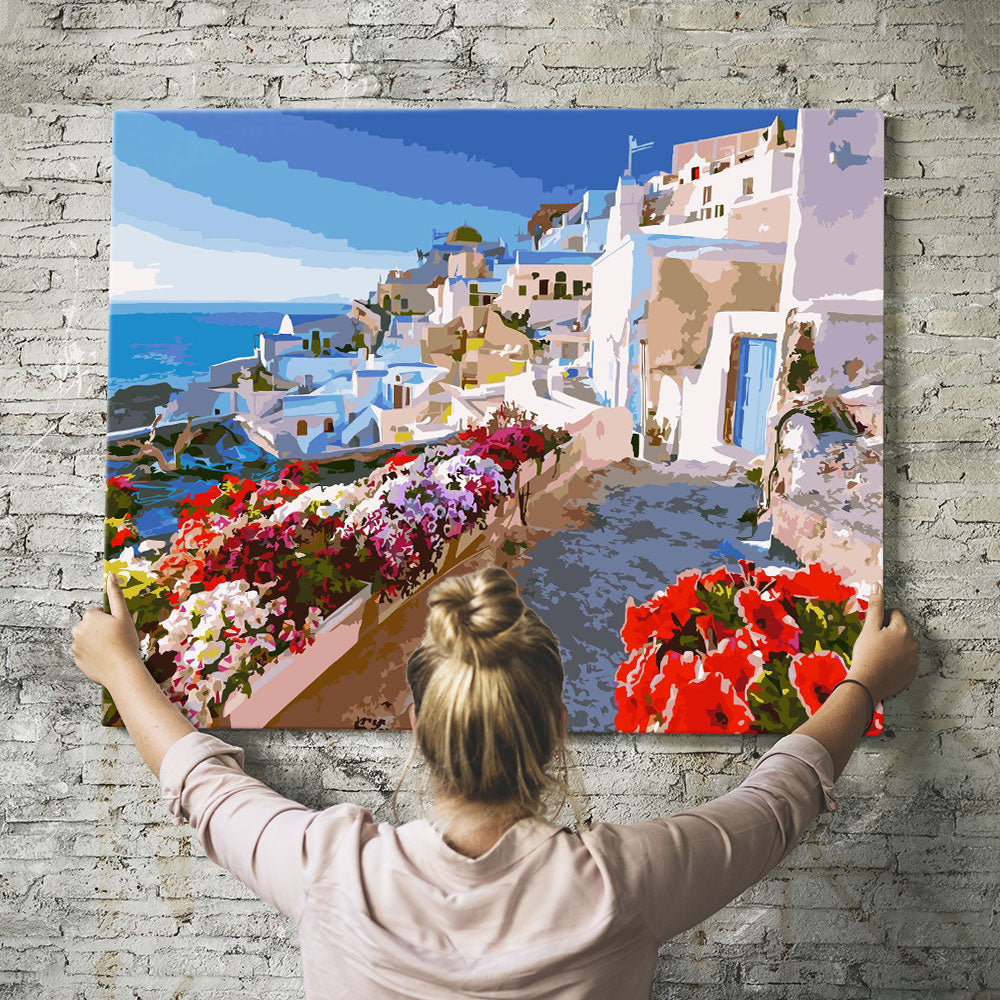 Malen nach Zahlen Set Wandbild Santorini