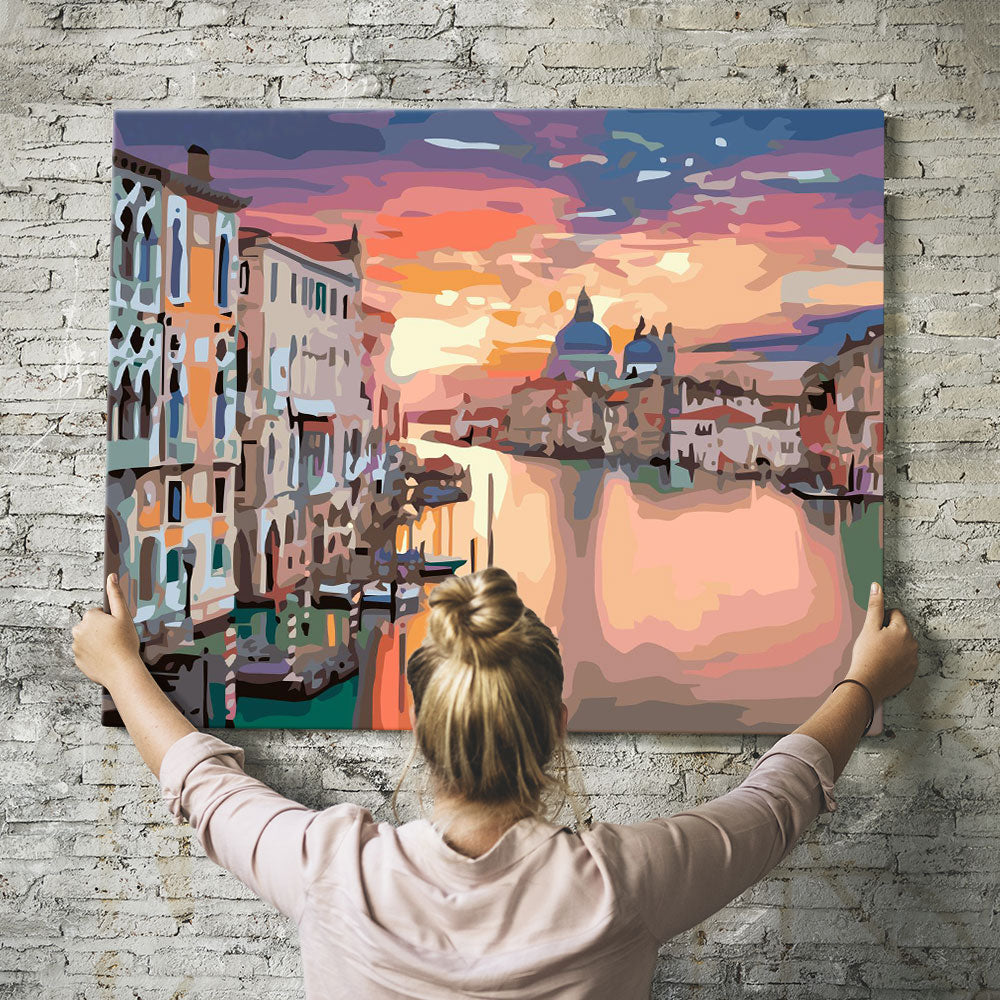 Malen nach Zahlen Set Wandbild Sonnenuntergang in Venedig