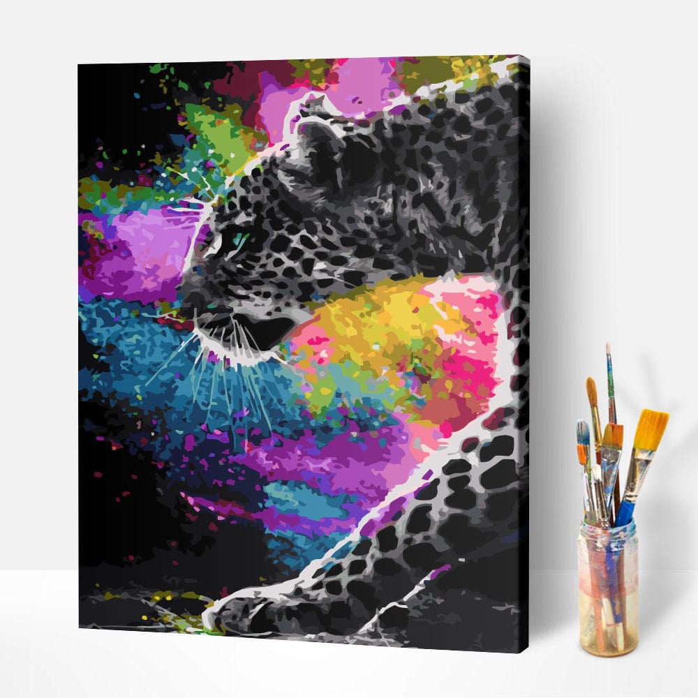 Malen nach Zahlen Set Leinwand Colorsplash leopard