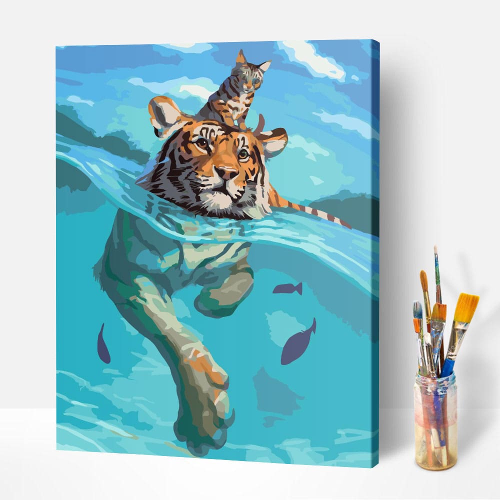 Malen nach Zahlen Set Leinwand Swimming tiger