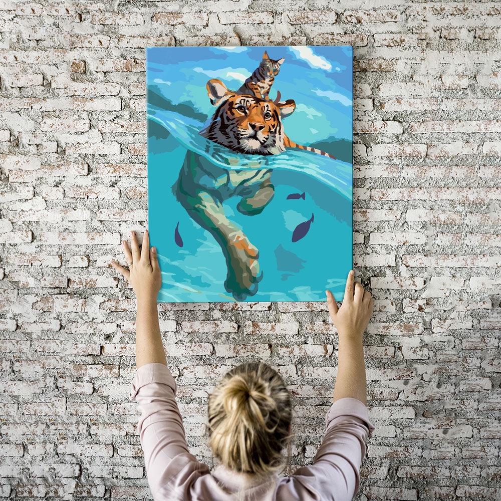 Malen nach Zahlen Set Wandbild Swimming tiger