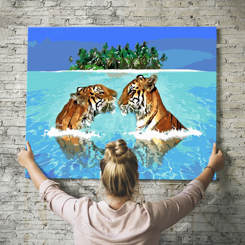 Malen nach Zahlen Set Wandbild Tigers in paradise
