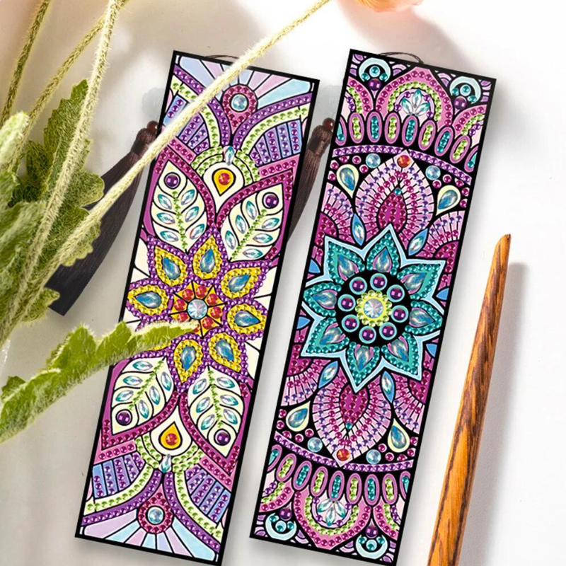 Diamond Painting Lesezeichen "Mandala & Flowers" 2er Set