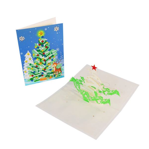 Diamond Painting Weihnachtskarte - Rehkitz am Weihnachtsbaum