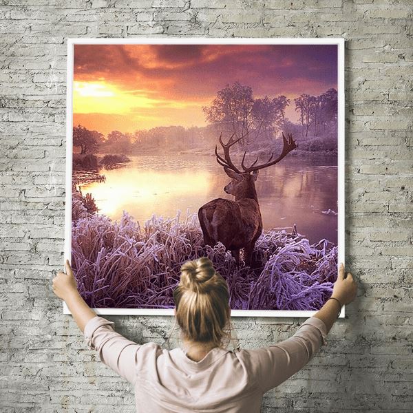 Diamond Painting Wandbild Hirsch im Sonnenaufgang