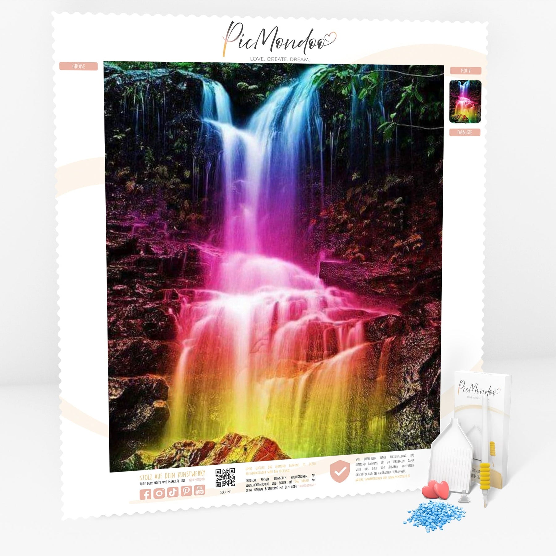 Diamond Painting Leuchtbild Special Leinwand Bunter Wasserfall