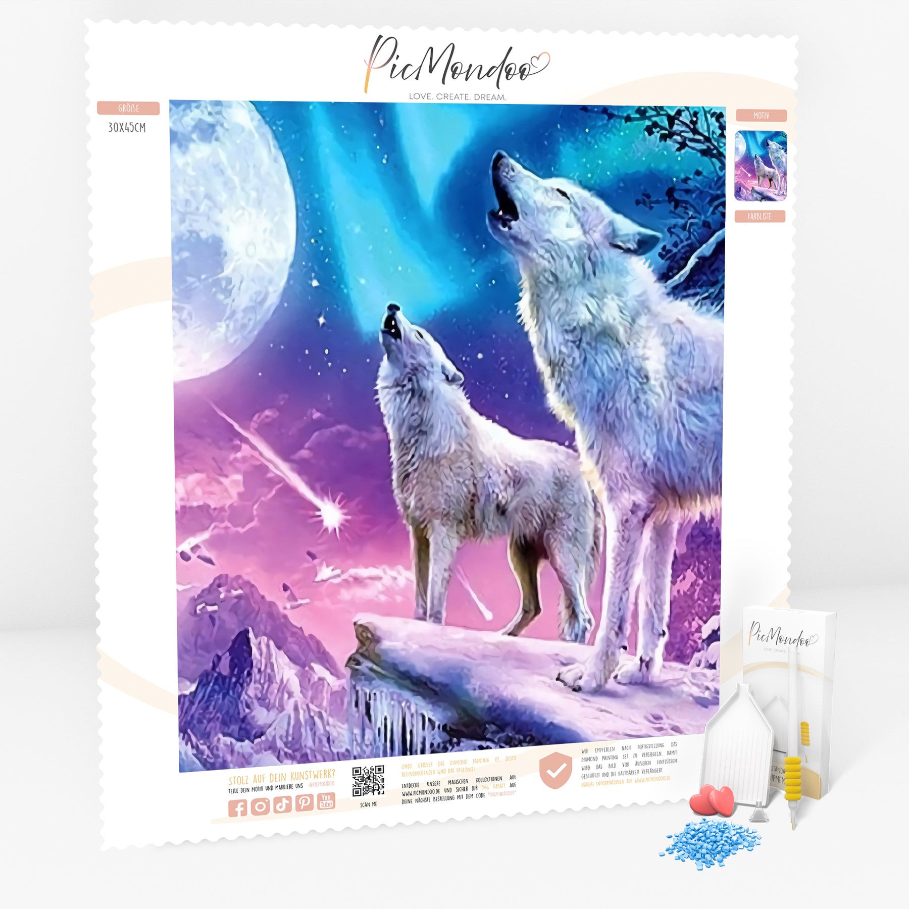 Diamond Painting Leuchtbild Special Leinwand Weiße Wölfe im Winterland