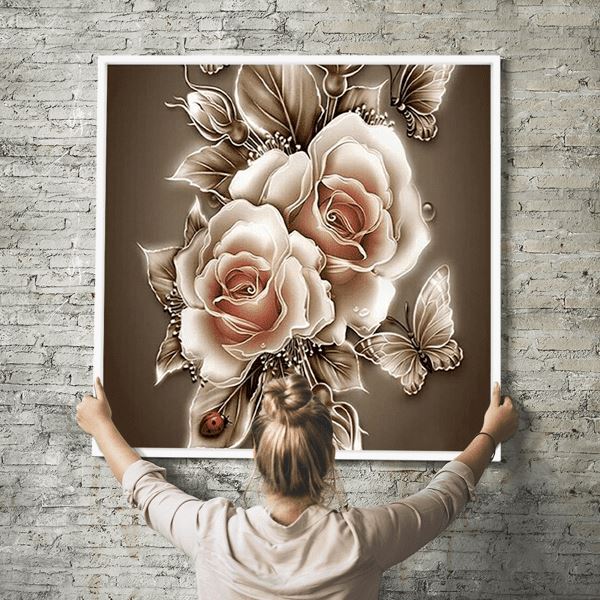 Diamond Painting Wandbild Goldene Rosen