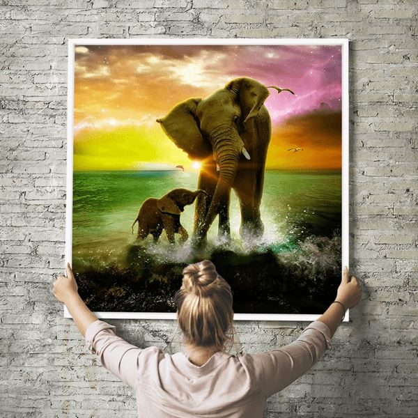 Diamond Painting Strass Special Wandbild XL Elefanten im Land des Glücks