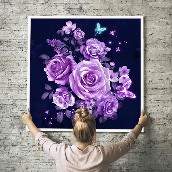 Diamond Painting Strass Special Wandbild XL Lila Rosenstrauß