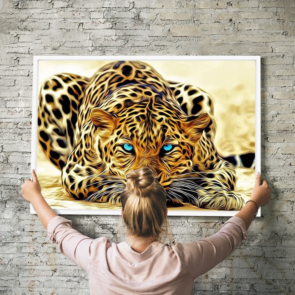 Diamond Painting Wandbild Leopard Blue Eyes