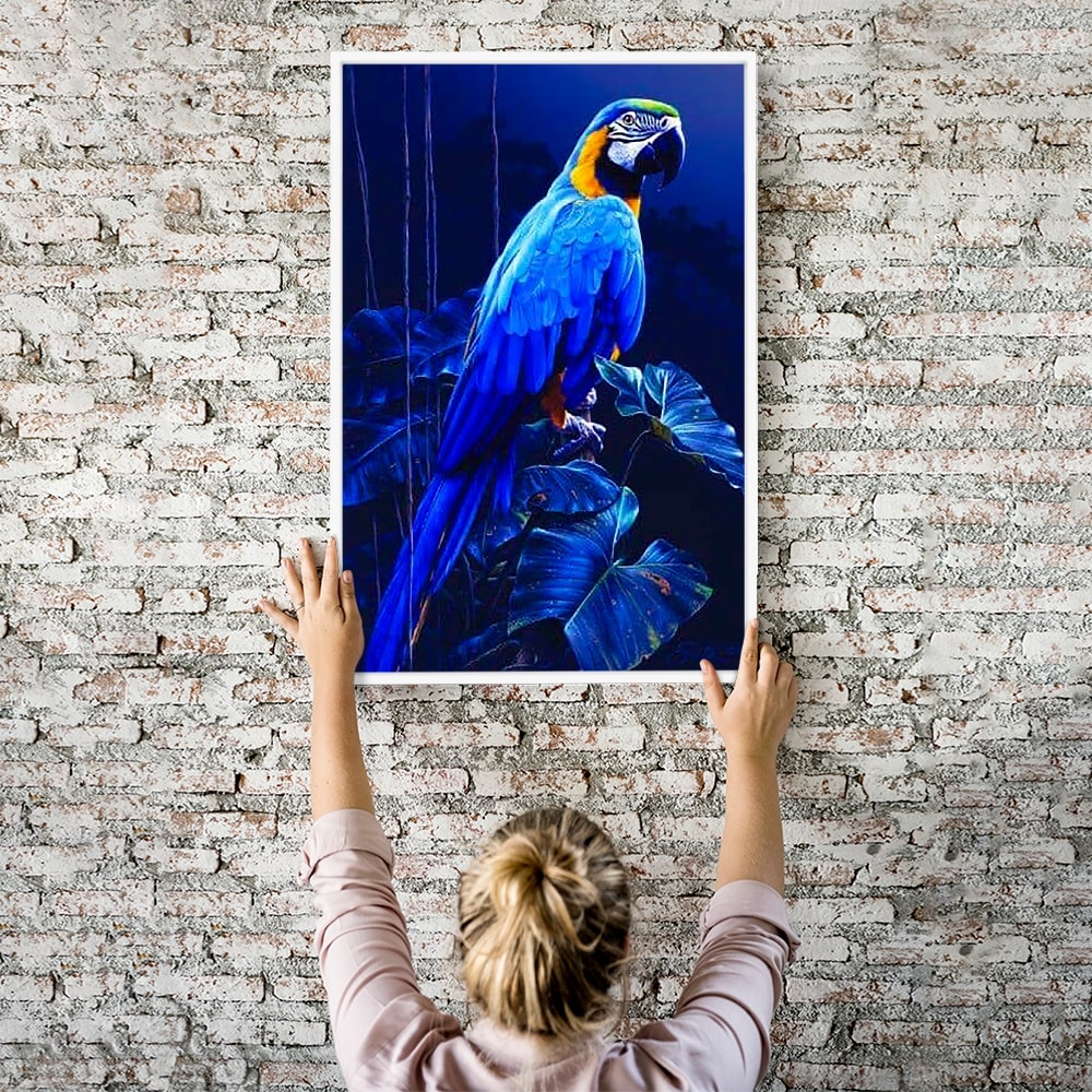 Diamond Painting Wandbild Papagei im blauen Dschungel