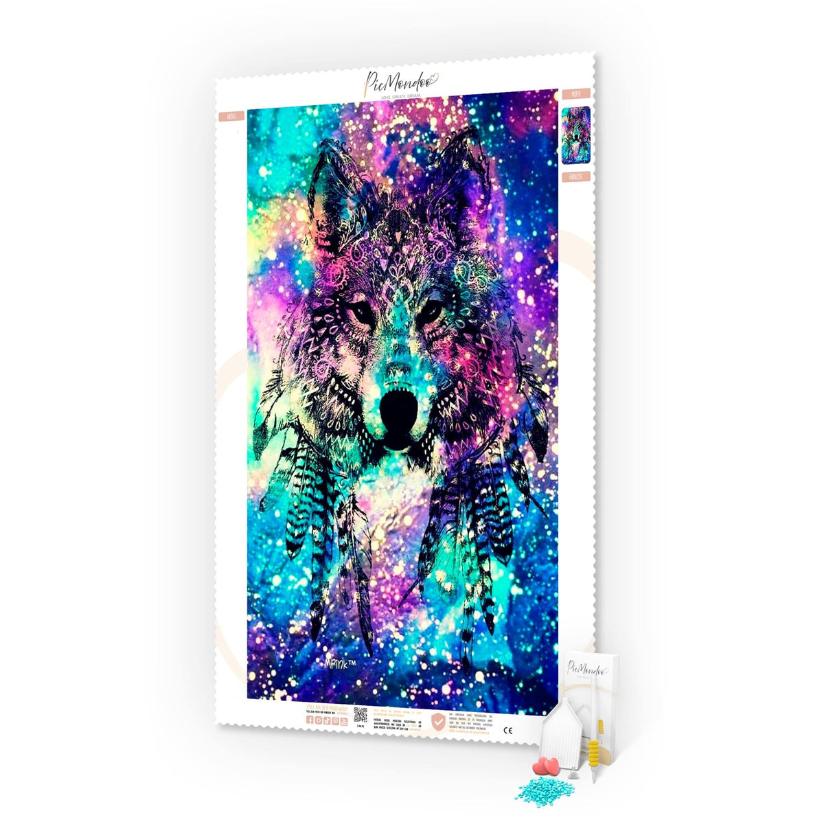 Diamond Painting XXL Leinwand Colorful Wolf of Dreams