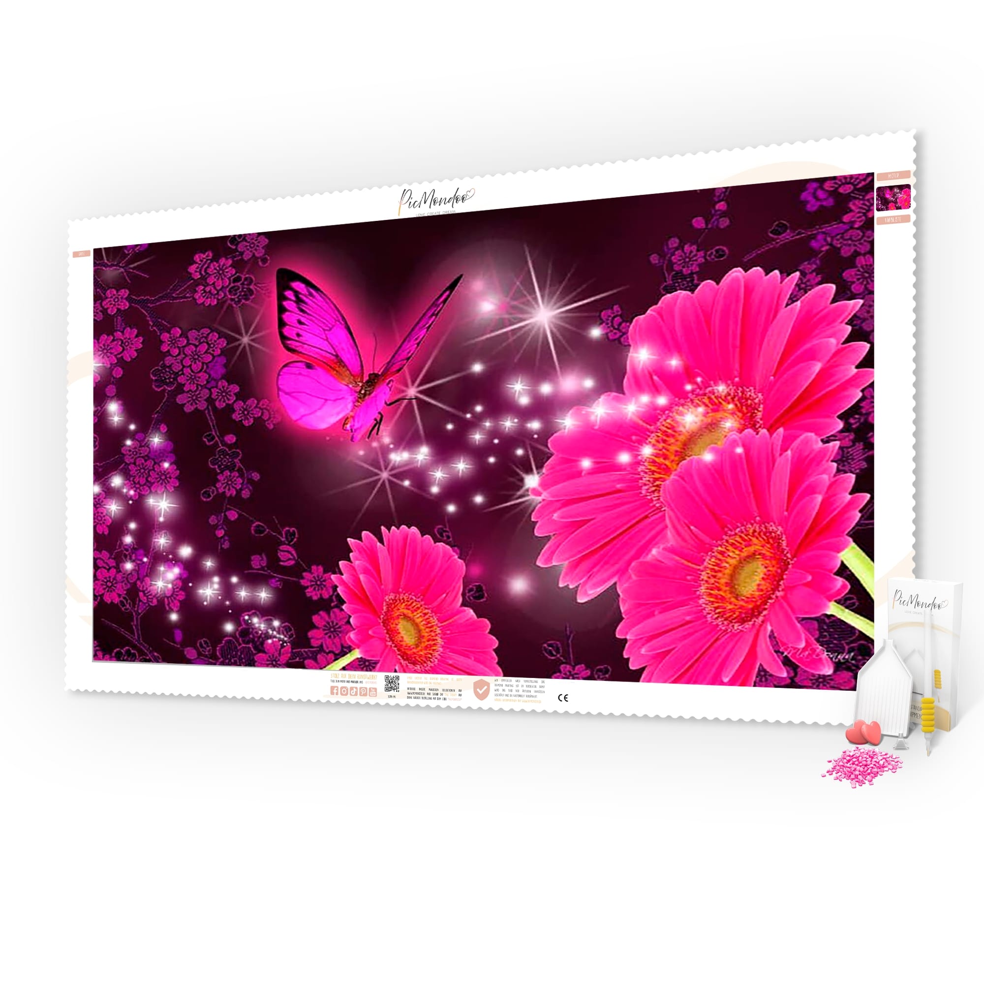 Diamond Painting XXL Leinwand Pink Flower Butterfly