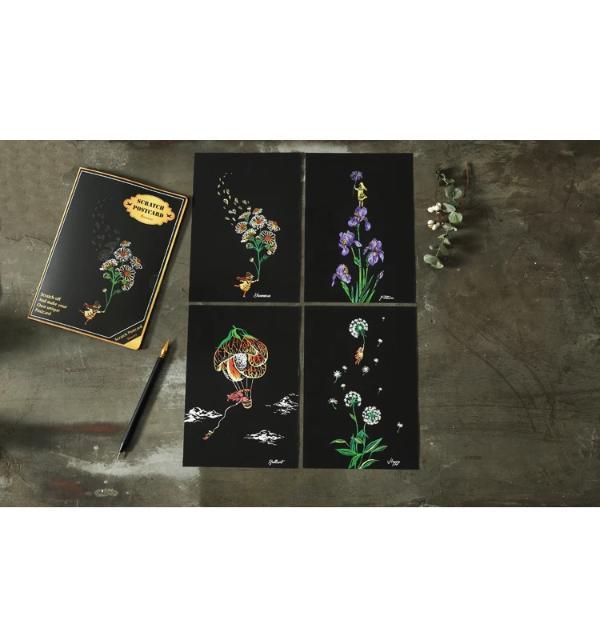 Scratch Painting - 4er Set Blumen Karten