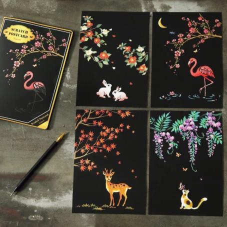Scratch Painting - 4er Set Tier Karten