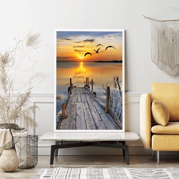 Diamond Painting Strass Special Wandgestaltung XL Steg im Sonnenuntergang