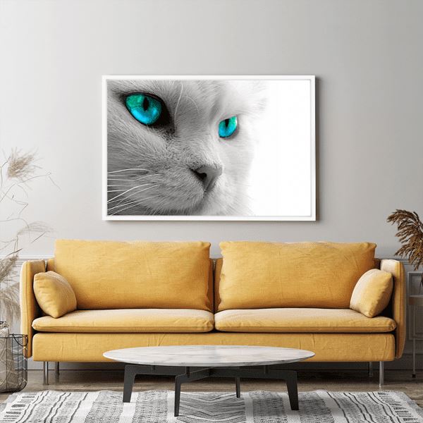 Diamond Painting Wandgestaltung White Cat´s blue Eyes