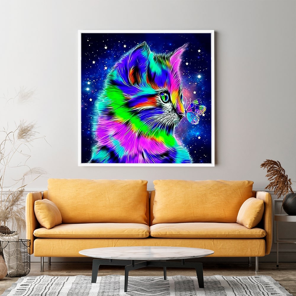 Diamond Painting Wandgestaltung Crazy Cat