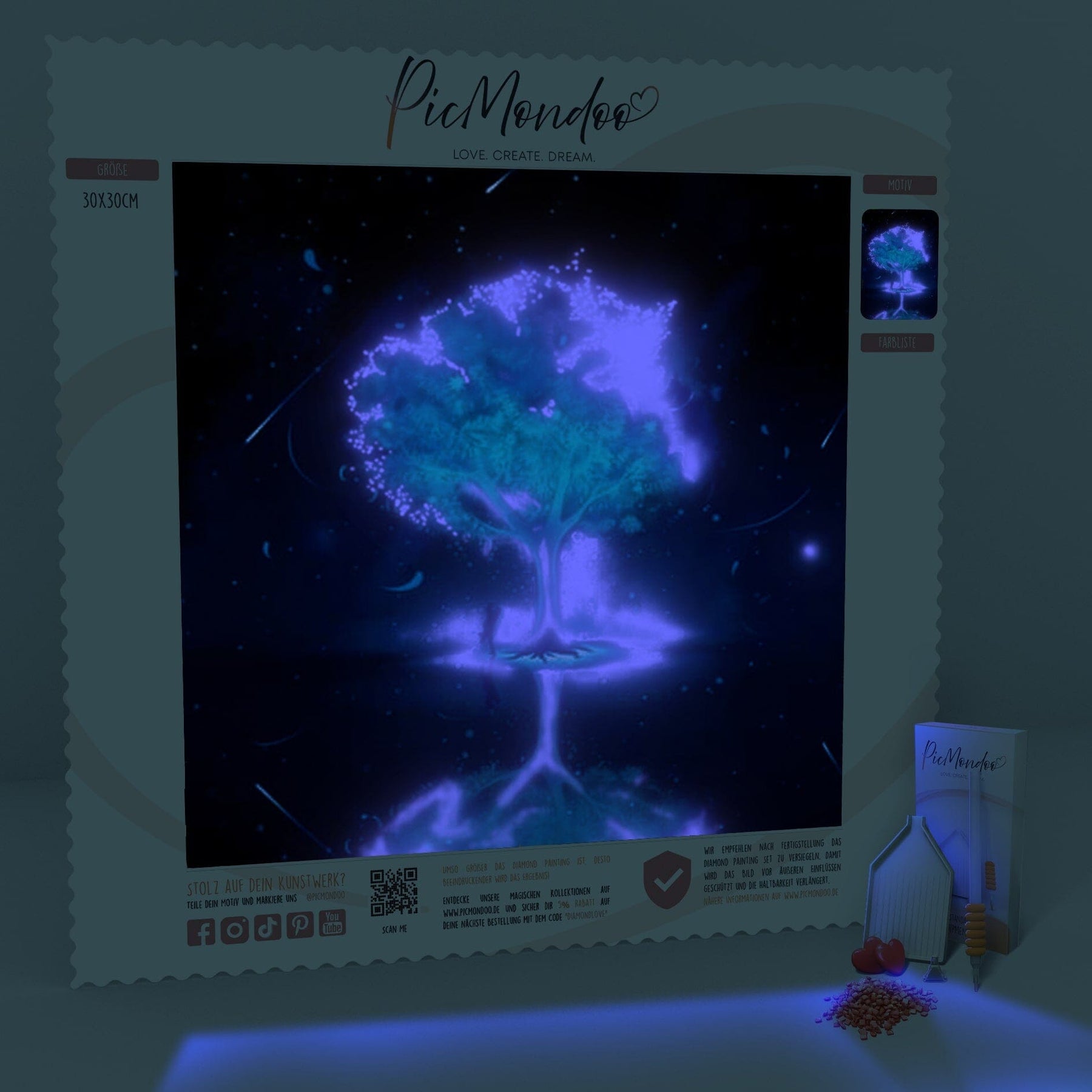 Diamond Painting Leuchtbild Special - Blue glowing Tree