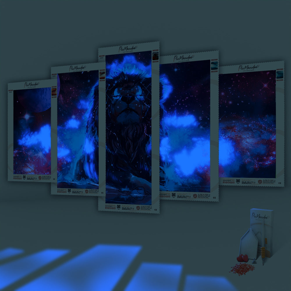 Diamond Painting Leuchtbild - Löwe der leuchtenden Galaxie XXL / 5-teilig