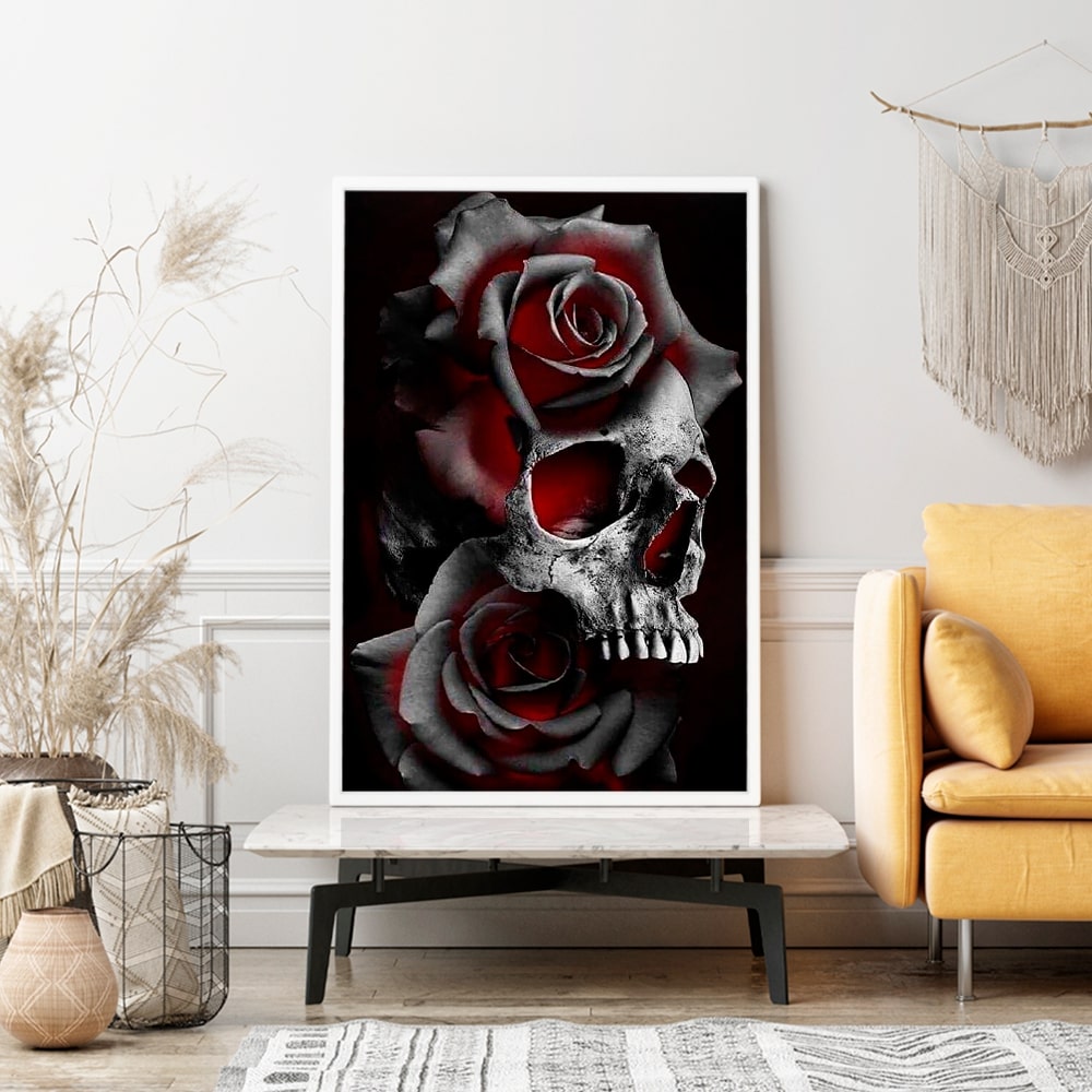 Diamond Painting Wandgestaltung Skull of Red Roses