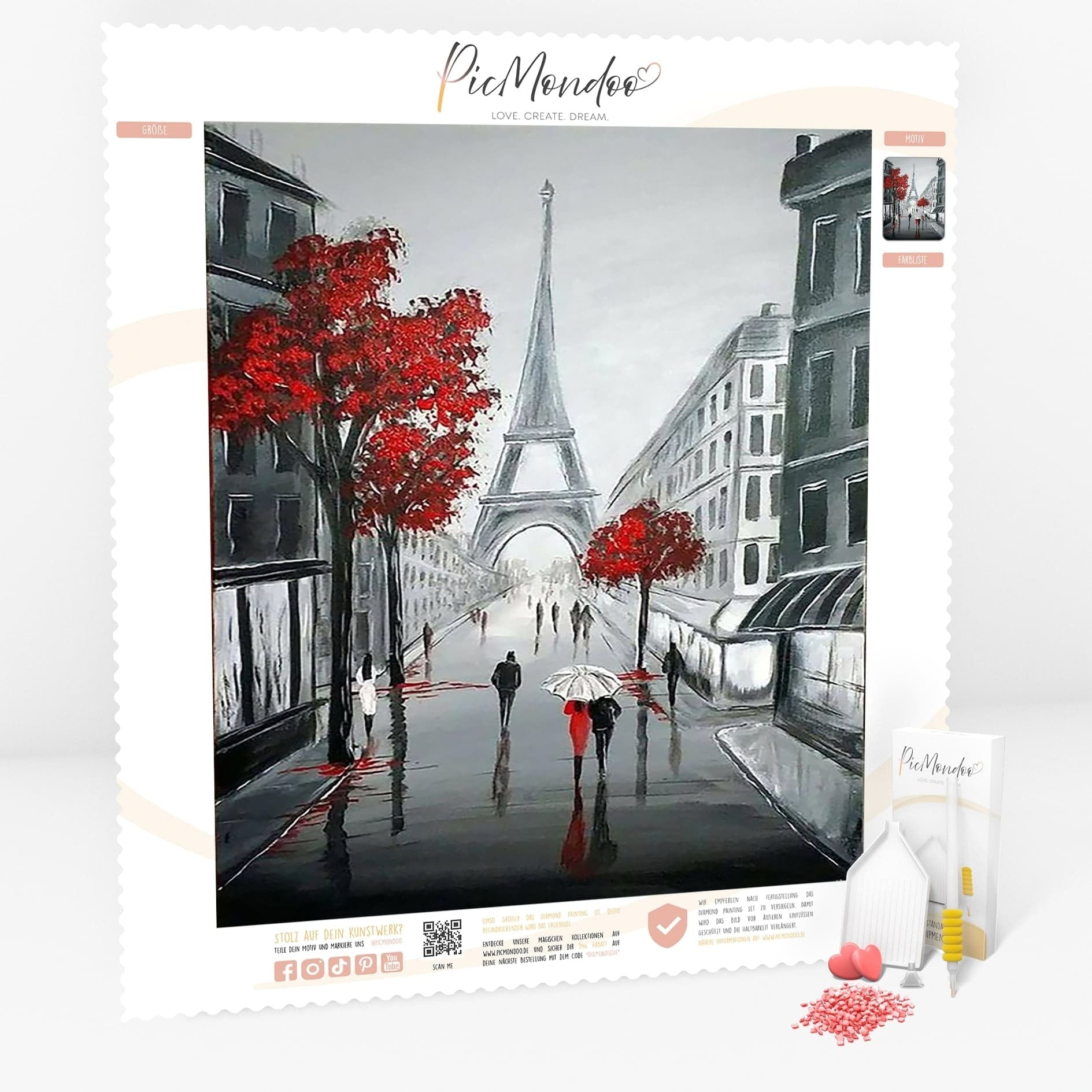 Diamond Painting Leinwand Rote Liebe in Paris