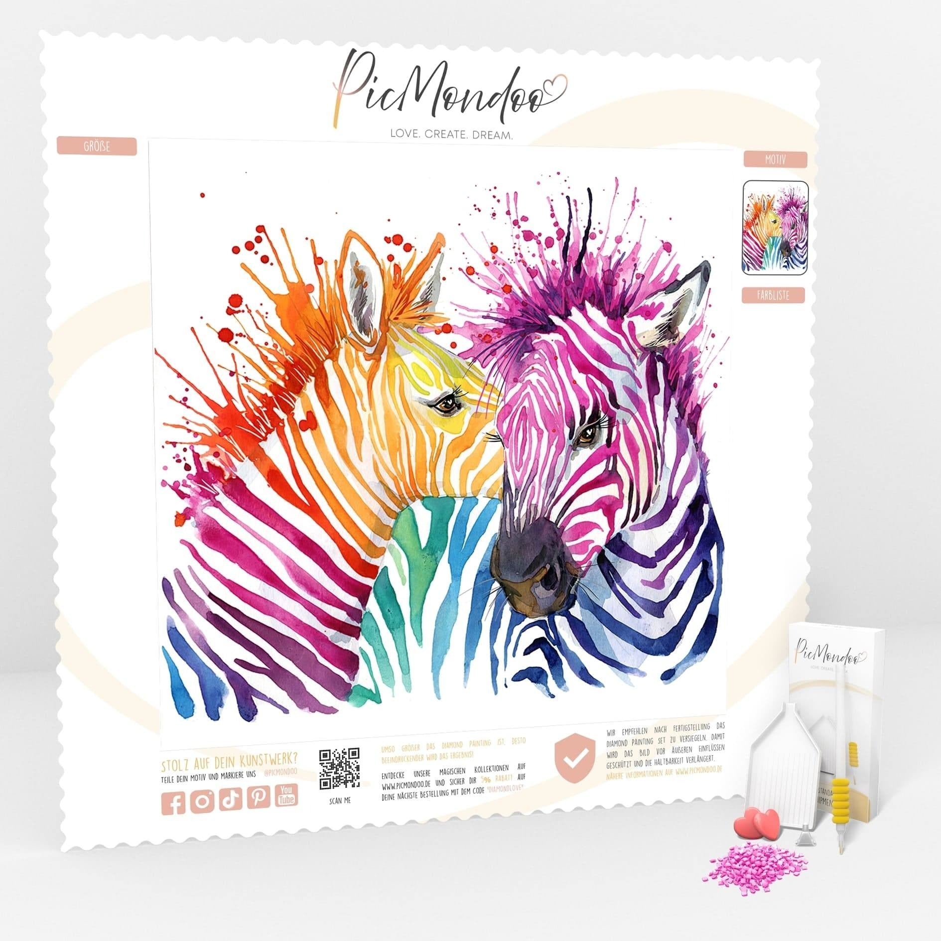 Diamond Painting Leinwand Bunte Zebras