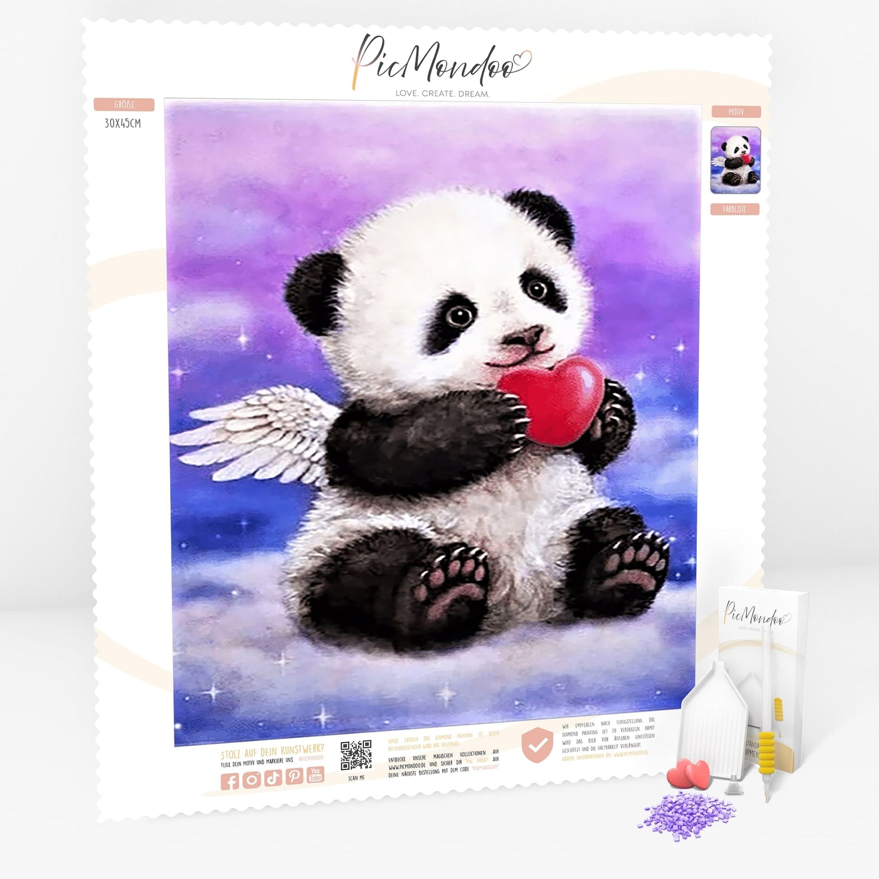 Diamond Painting Strass Special Leinwand XL Panda der Liebe