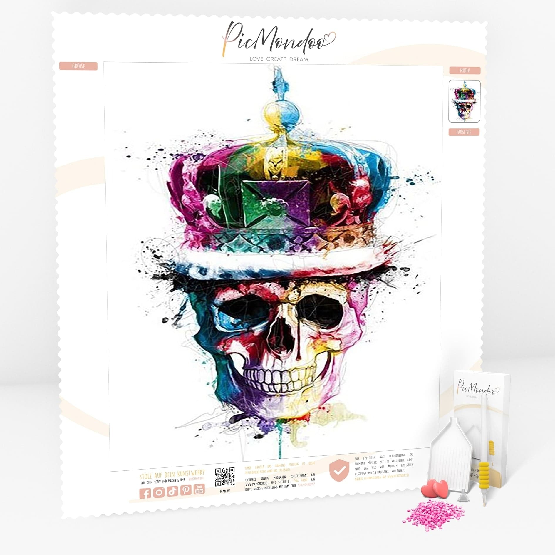 Diamond Painting Leinwand Skull of Colors