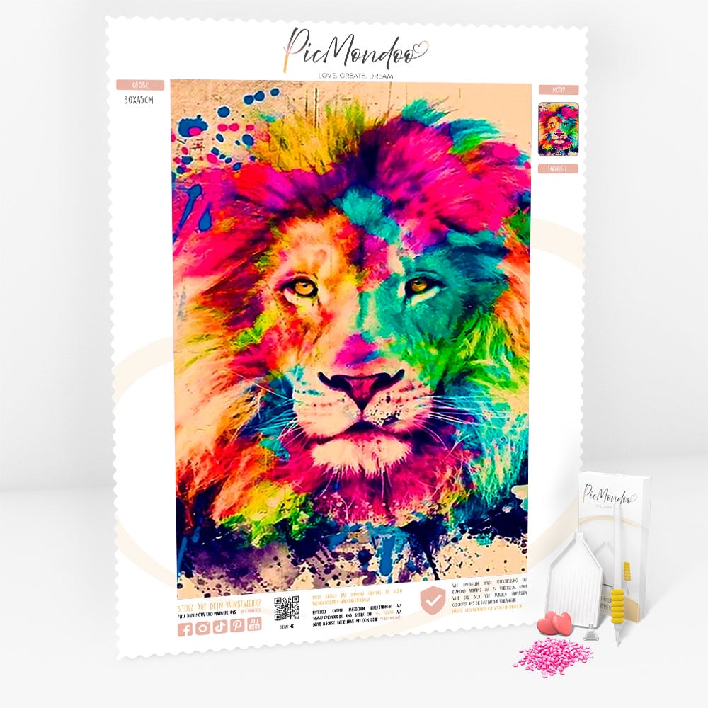 Diamond Painting Strass Special Leinwand Lion "colorsplash"