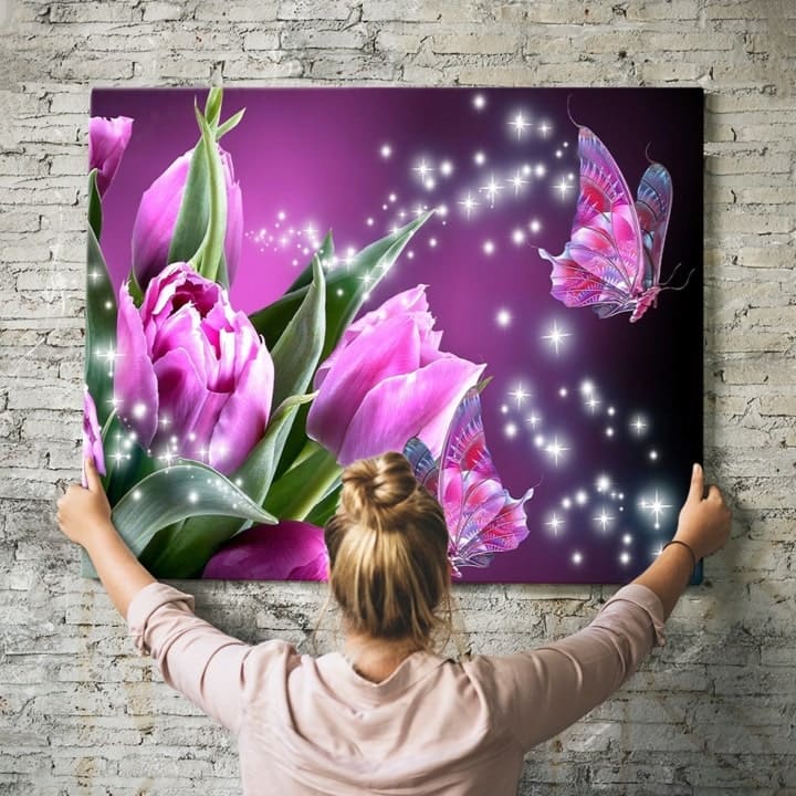 Diamond Painting Strass Special Wandbild XL Lila Schmetterlinge der Fantasie