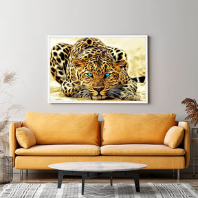 Diamond Painting Wandgestaltung Leopard Blue Eyes